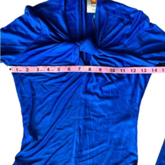 Farm Rio 🌴🦜🌺 Vivid Bright Blue Long Sleeve, High-Neck Bodysuit, Size XXS. NWT - Picture 13 of 16